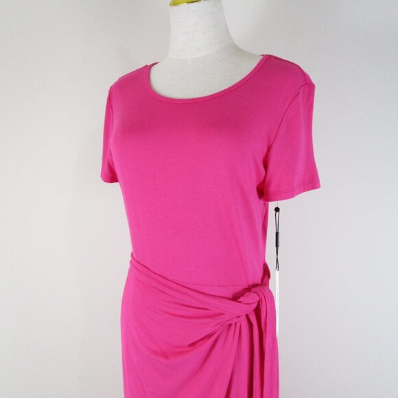 Calvin Klein Womens Solid Pink Belted Faux Wrap A-line Short Sleeve Dress 10 - Picture 2 of 13
